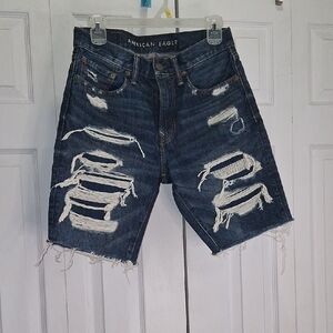 American Eagle Outfitters Distressed Navy Jean Shorts